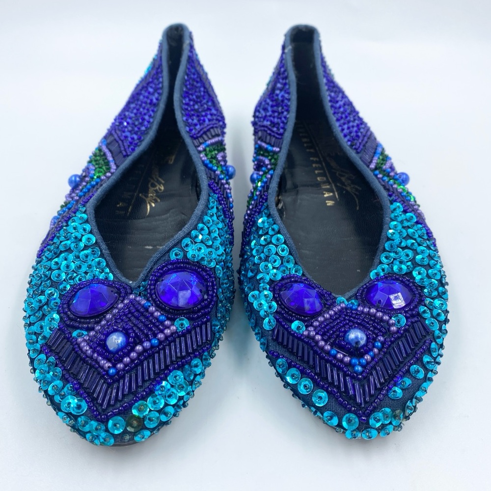 Vintage Frankie & Baby Beverly Feldman Sequin Beaded Flats Art Deco 7 Blue - Picture 6 of 6